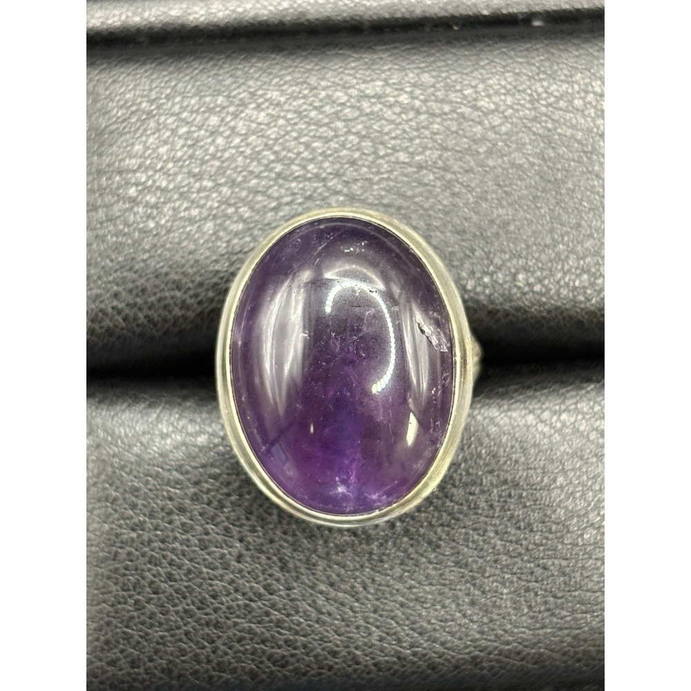 Vintage Sterling Silver 25x17MM Amethyst Cab Ring 7 Grams Size 9 E22